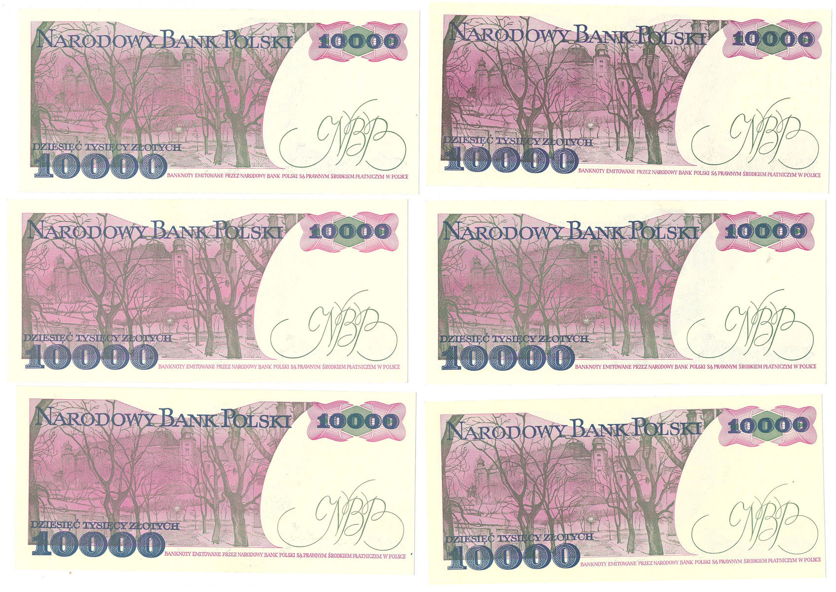 10.000 złotych 1988, zestaw 6 sztuk